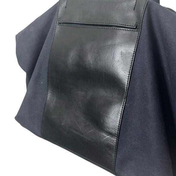 Cuyana Le Sud Weekender Bag Large Navy Canvas Black Leather Travel Tote - Picture 4 of 16